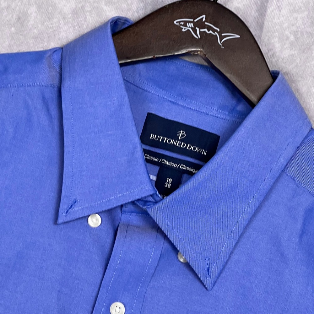 Buttoned‎ Down Dress Shirt Mens 19 38 Blue Excellent Classic Fit Supima Cotton